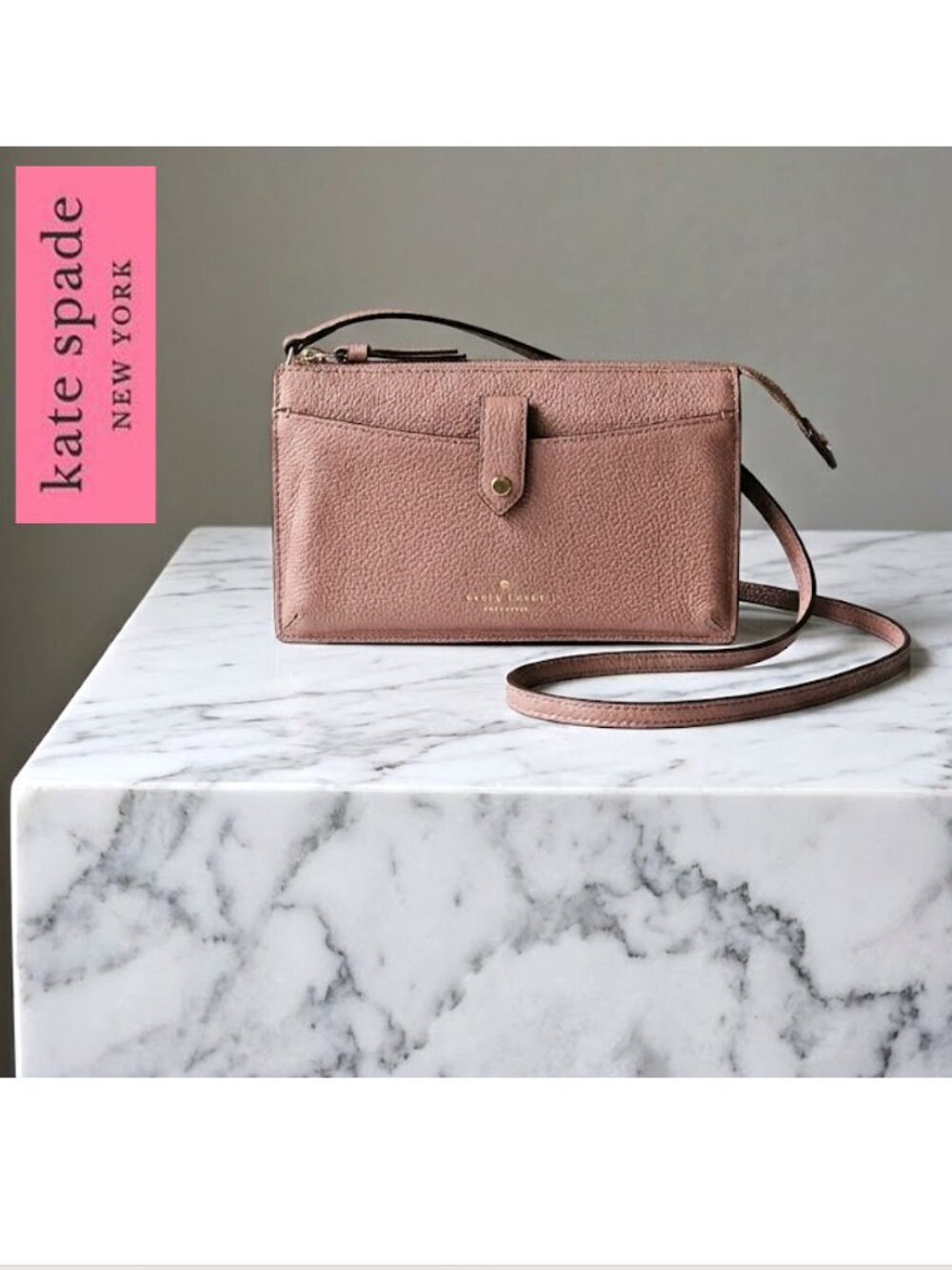Vintage KATE SPADE - Dusty peony pink leather wallet/crossbody with strap